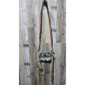Raviani Turquoise & Choclate Leather Fringe/Tassle Crossbody